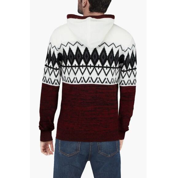 XRAY Men's Colorblocked Pattern Hoodie Sweater Jester Red Medium Long Sleeve NWT - Picture 2 of 11